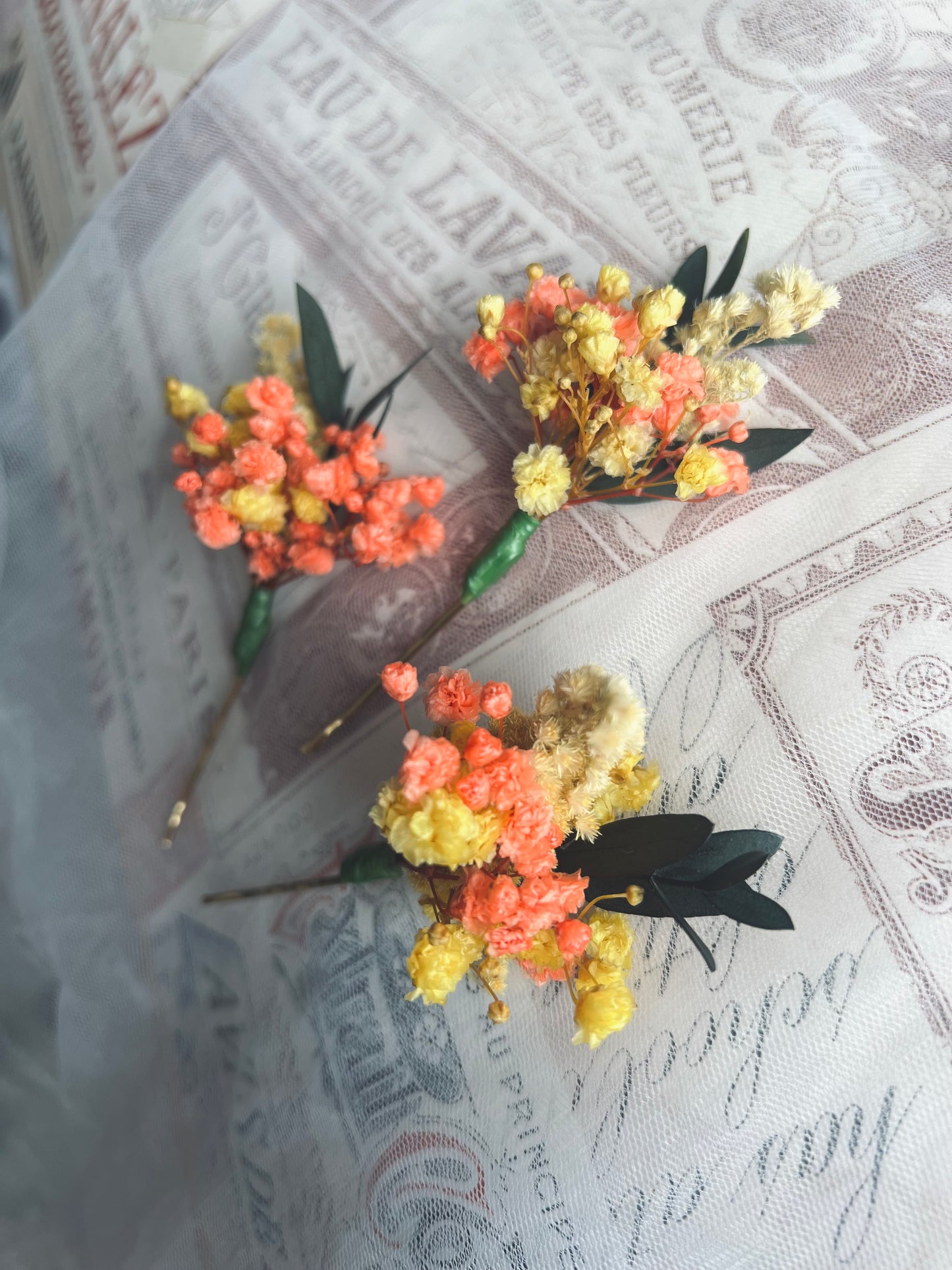 Spring Wedding Gypsophila and Eucalyptus Hair Pin Set