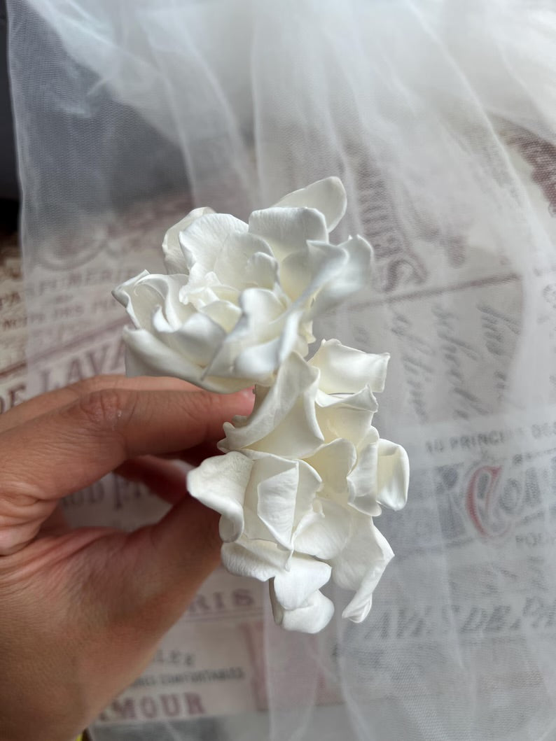 Preserved Gardenia Hair Pins - Bridal Floral Headpiece Set of 2