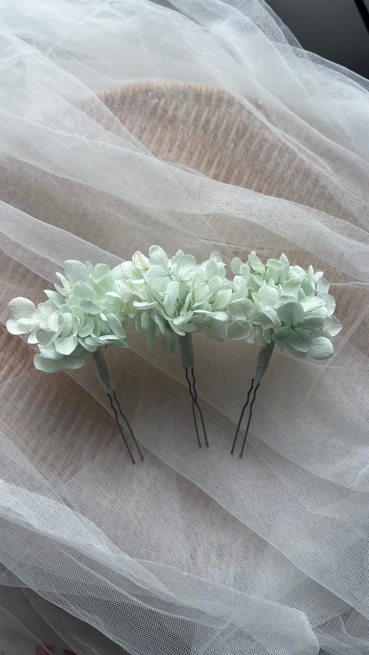 Aqua Blue Hydrangea Hair Pins for Wedding, Bridal Hair Accessories for Beach wedding, Set of 3