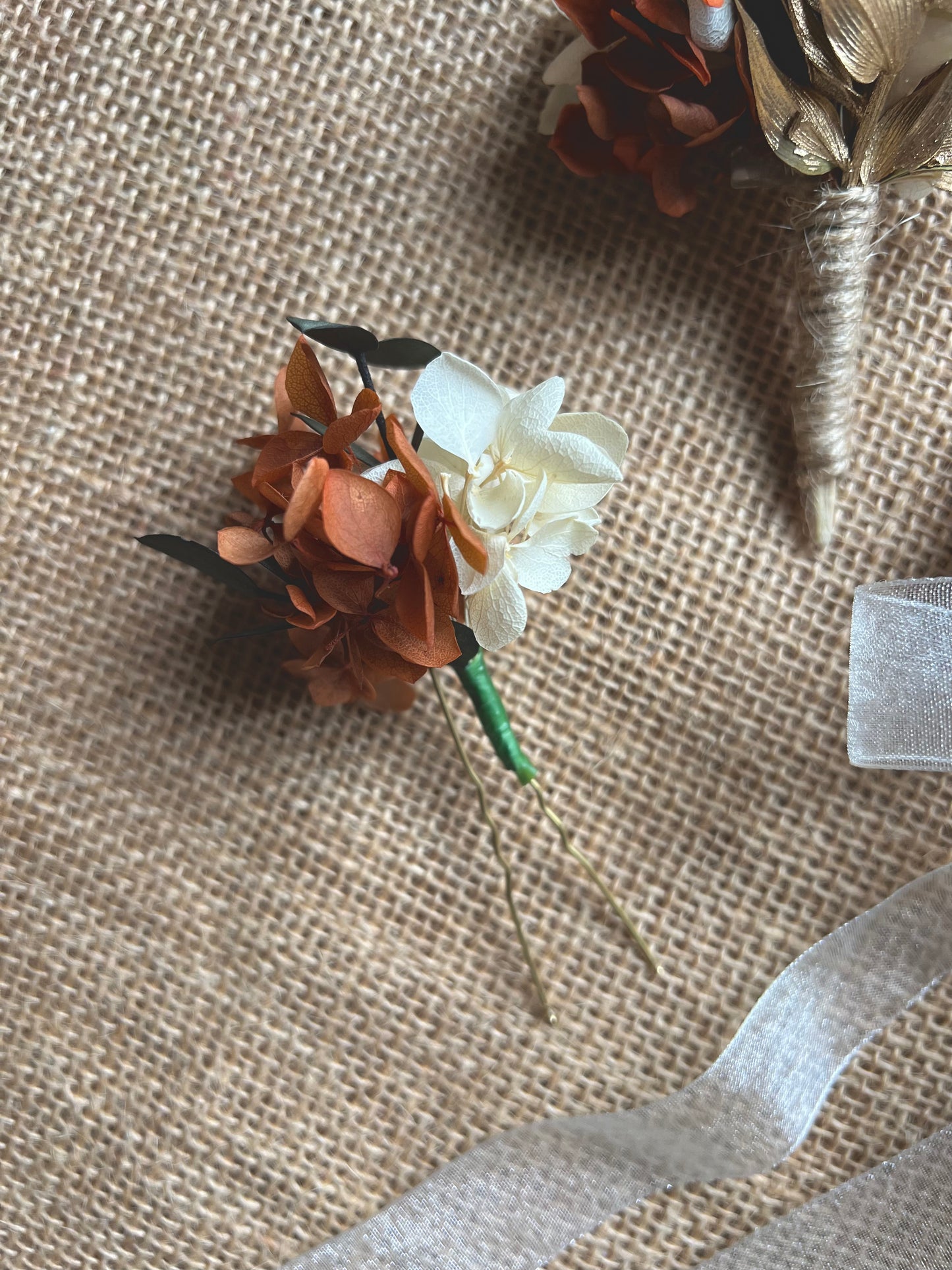 Autumnal Boho Dried Flower Crown Burnt Orange Terracotta Gold Ivory Bridal Floral Headband, Rustic Floral Hair Accessories Set Floral Comb