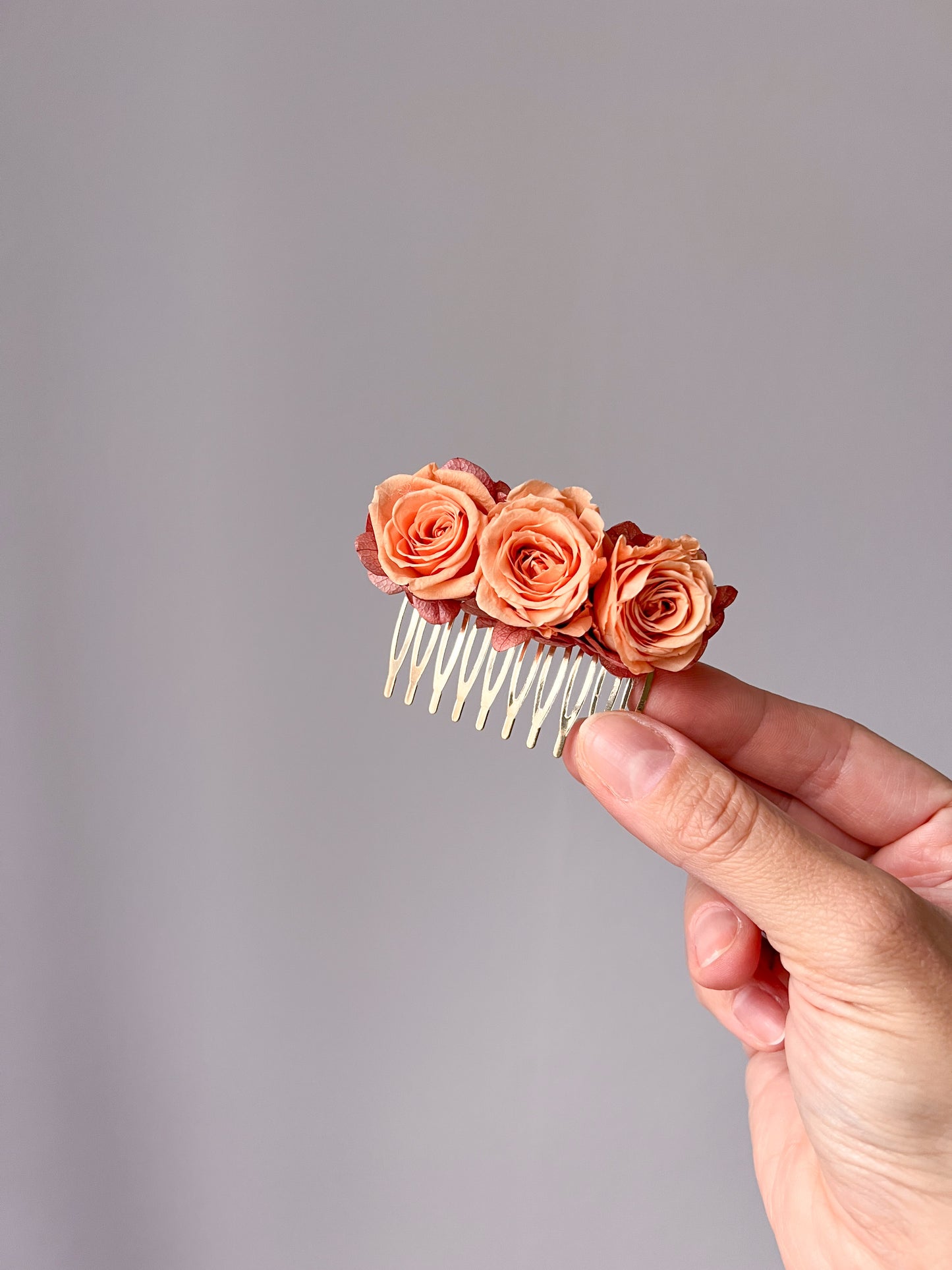Orange Rose Hair Comb with Mini Preserved Roses