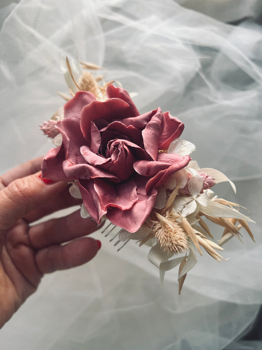 Cherry Pink Floral Hair Comb