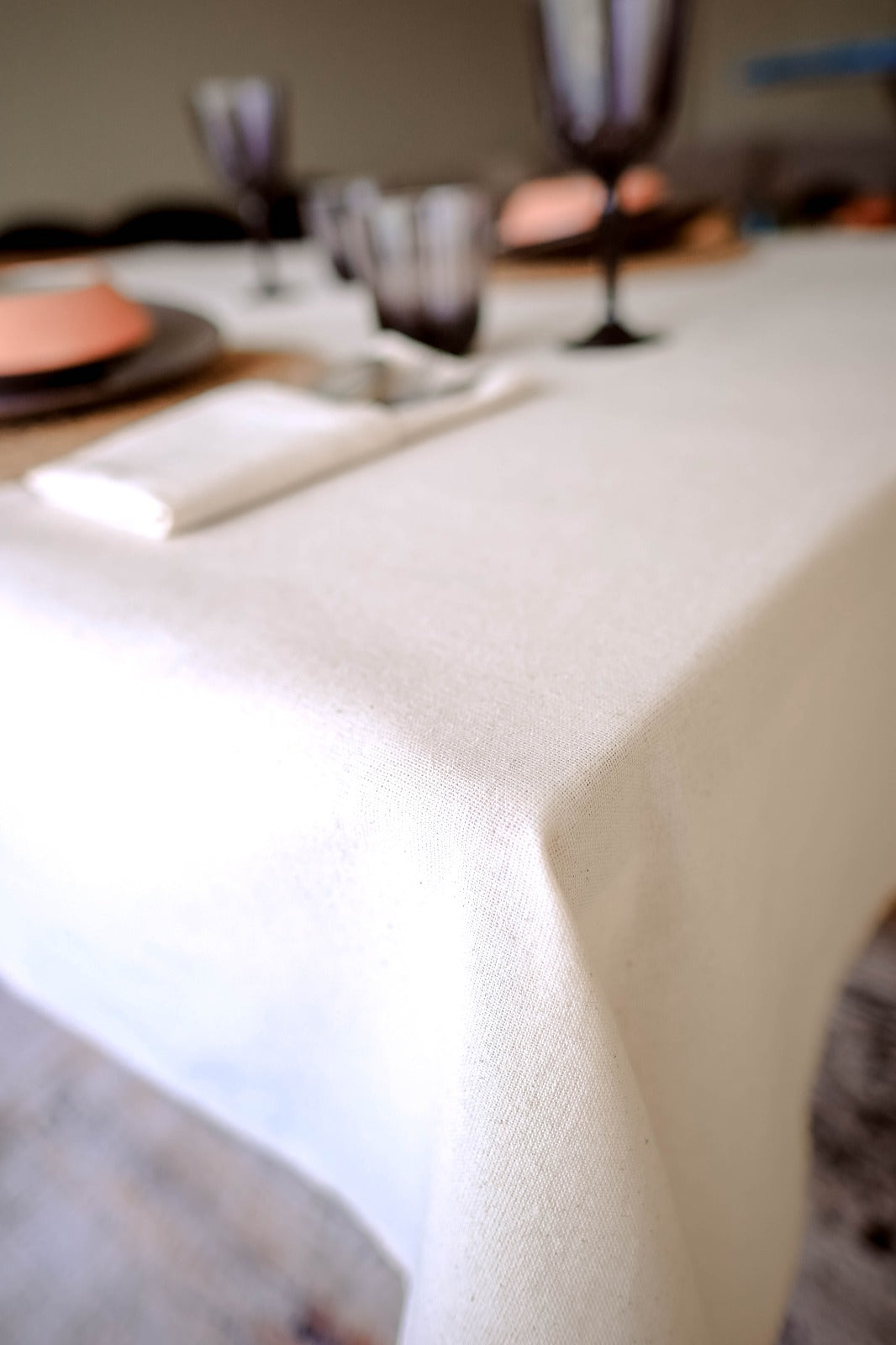 100% Pure Cotton Bohemian Dining Table Linen Table Cloth, Boho Style Plain Cream Pure Cotton Table Cover Tablecloth Linen Look Solid Beige