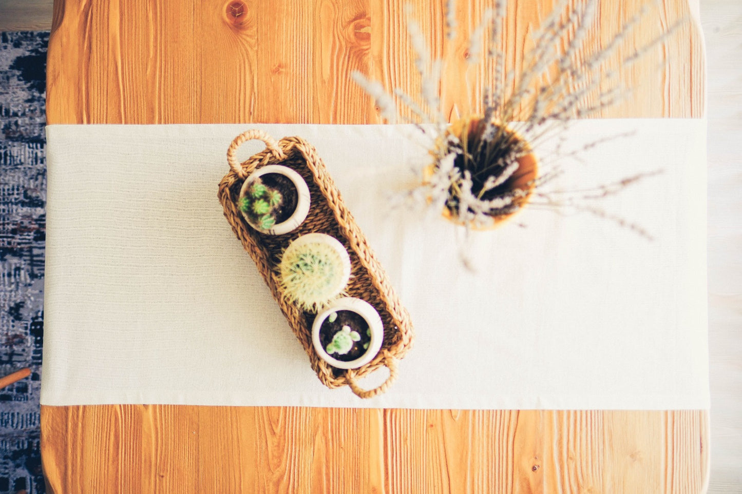 100% Cotton Plain Beige Dining Table Runner 45x150 cm 45x220 cm, Linen Look Bohemian Table Decoration