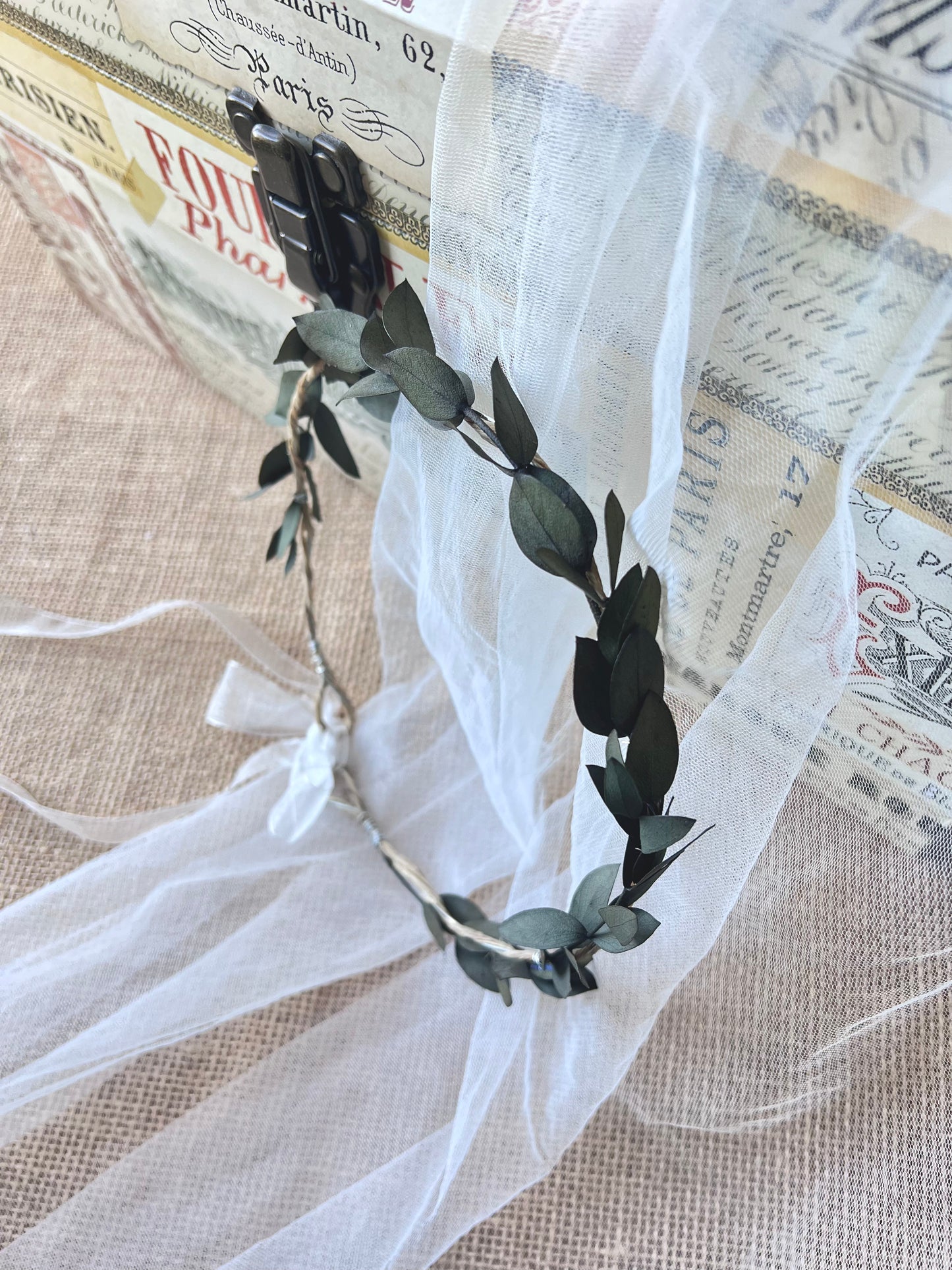 Greenery Eucalyptus Halo Crown for Brides and Flower Girl Headband Everlasting Green Olive Leaves, Wedding Headpiece Minimalist Headband