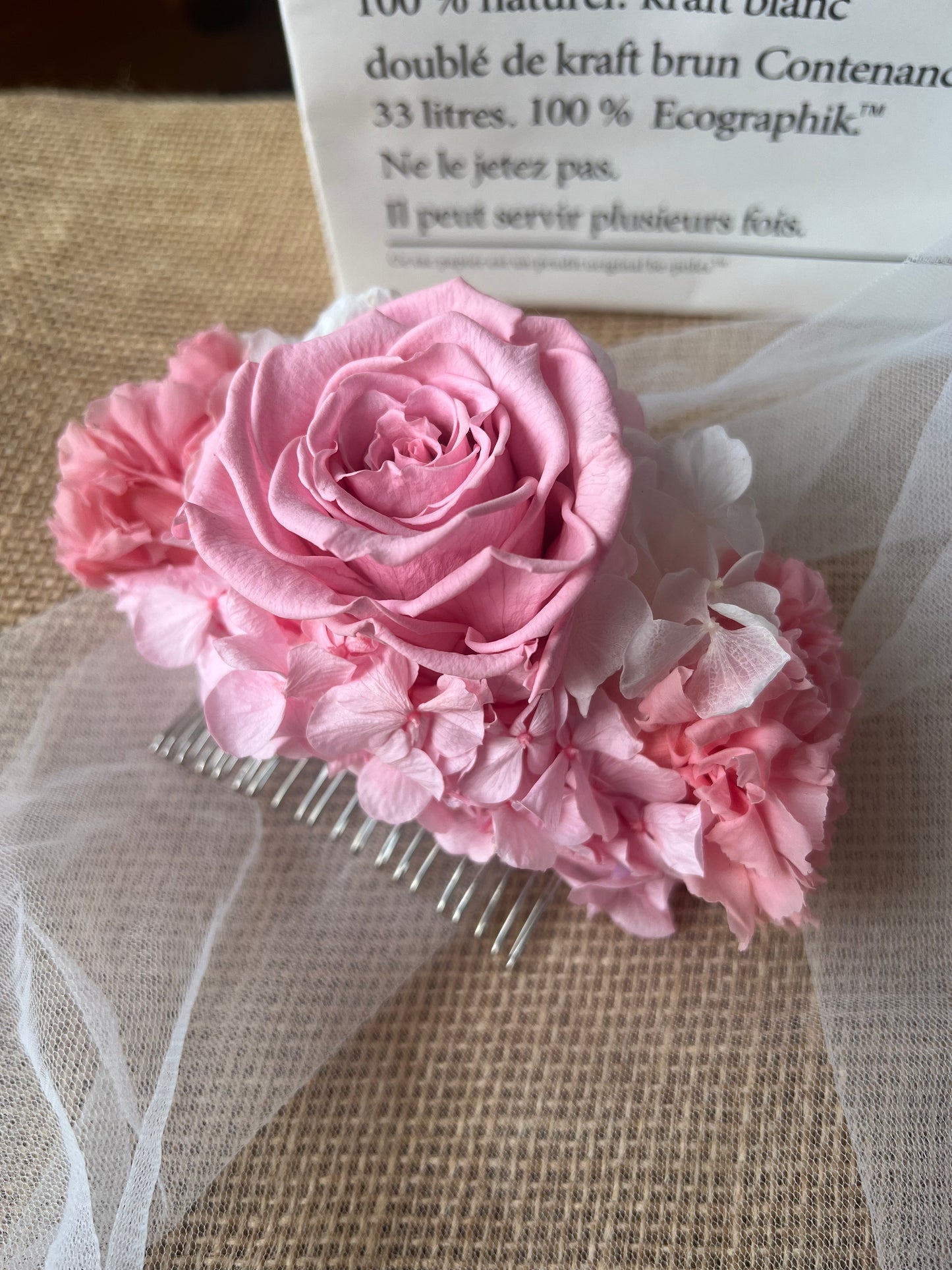 Barbie Inspired Pink Rose Wedding Flower Hair Piece, Bright Pink Floral Hair Accessories for Brides, Bridal Hair Piece Big Dried Flower Comb