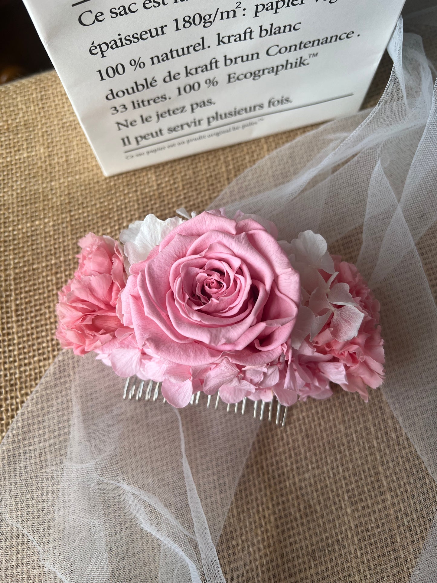 Barbie Inspired Pink Rose Wedding Flower Hair Piece, Bright Pink Floral Hair Accessories for Brides, Bridal Hair Piece Big Dried Flower Comb