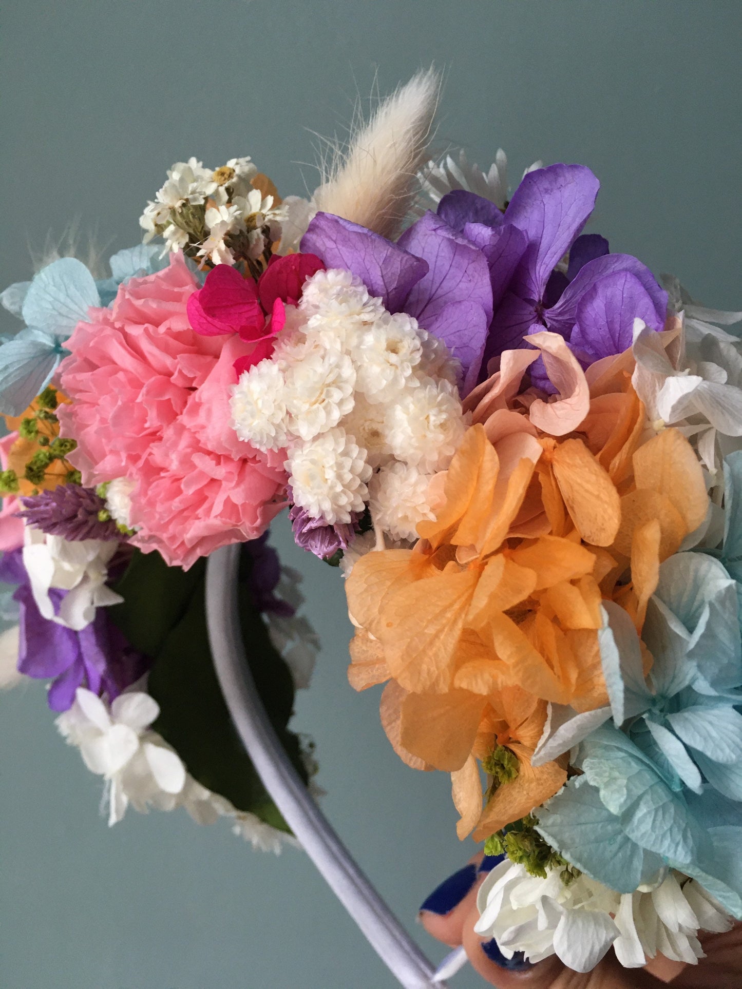 Large Dried Flower Wedding Crown UK, Frida Floral Headband, Boho Bridal Big Festival Headband, Colourful Magnificent Pink Tiara Millinery UK
