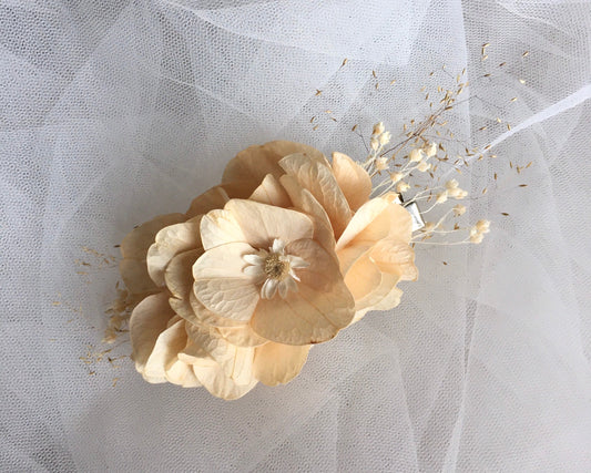 Dried Flower Hair Clip Nude Champagne, Boho Country Bridal Hair Piece UK, Hydrangea Hair Clip, Everlasting Preserved Hair Accessories