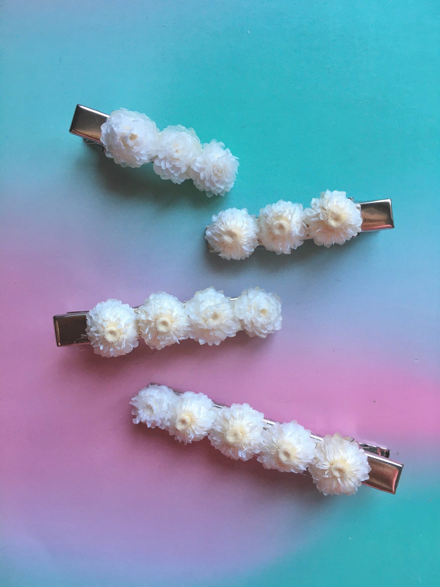 Dried Helichrysum Barrette, Eternal Flower Hair Clip, White Floral Hair Piece UK, Rustic Bohemian Headband, Minimal Flower Hair Clips Girls