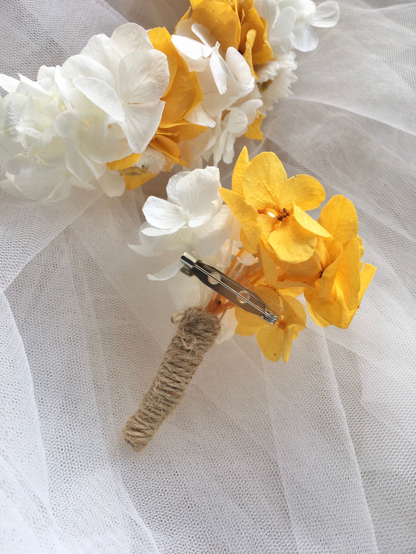 Yellow and White Bridal Flower Headband, Maternity Photo Shoot Flower Tiara, UK, Real Flower Wedding Accessories Set Unique