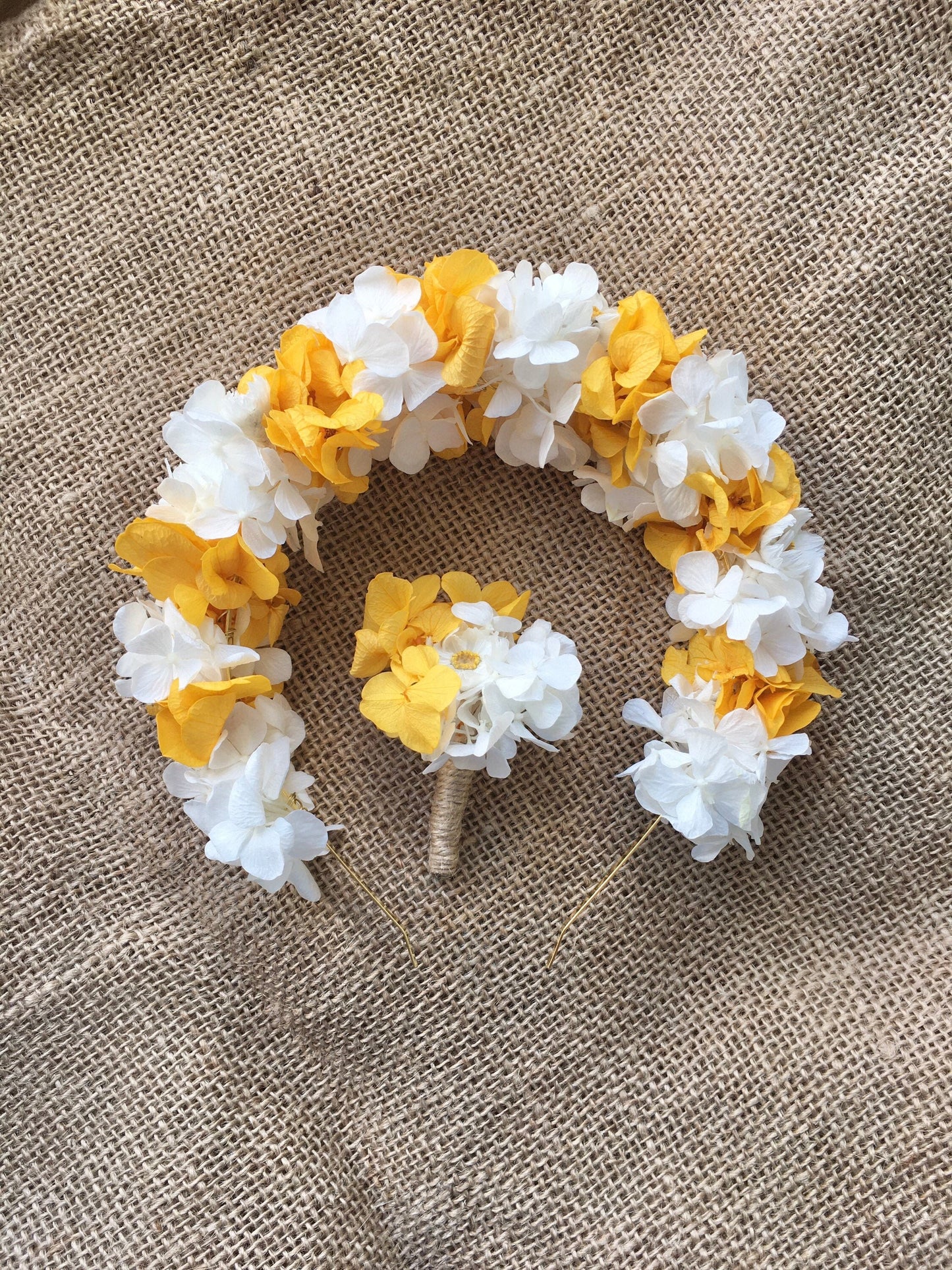 Yellow and White Bridal Flower Headband, Maternity Photo Shoot Flower Tiara, UK, Real Flower Wedding Accessories Set Unique