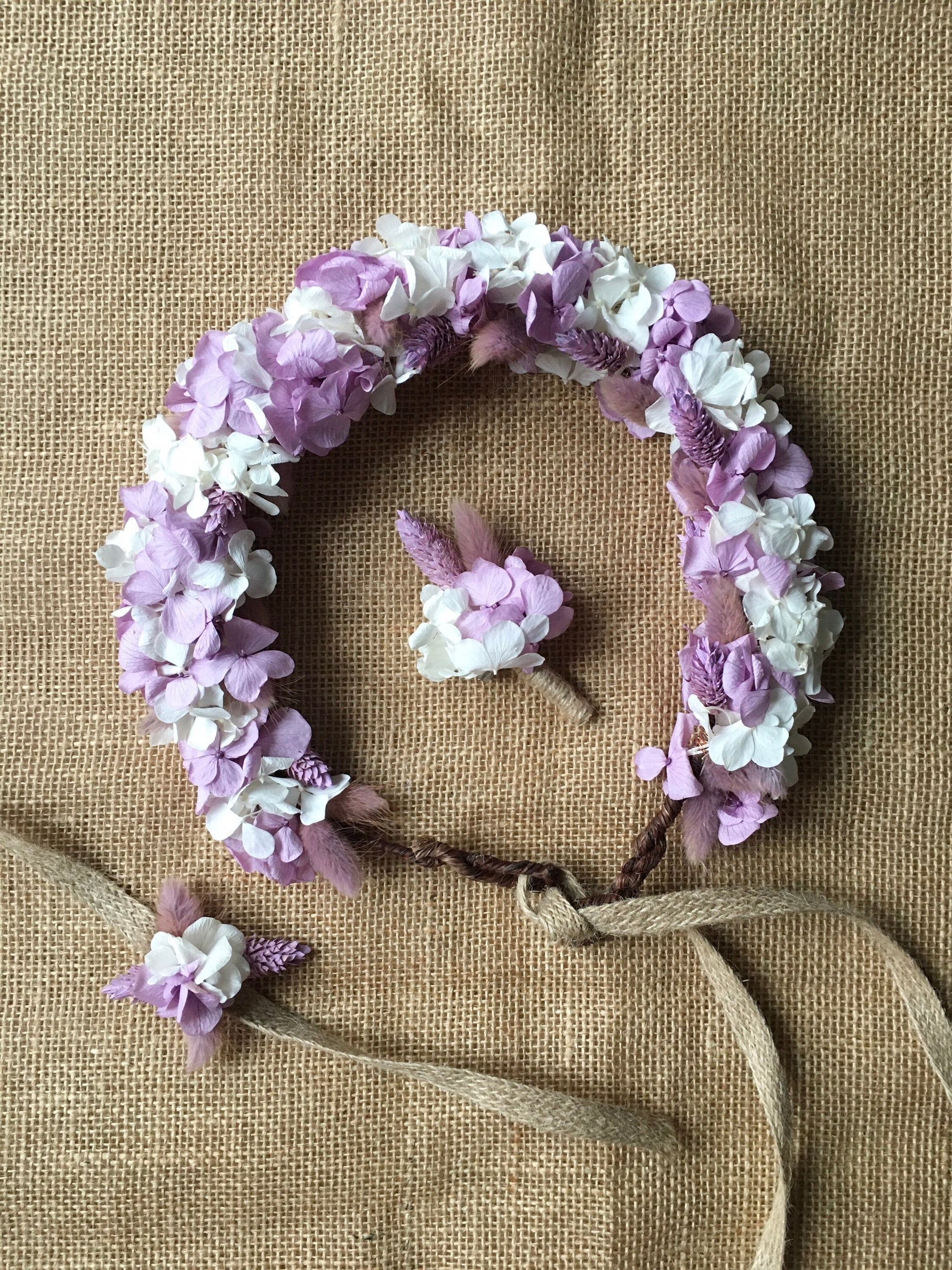 Bridal Accessories Set, Lilac White Wedding Real Flower Crown Buttonho –  Casa & Flores