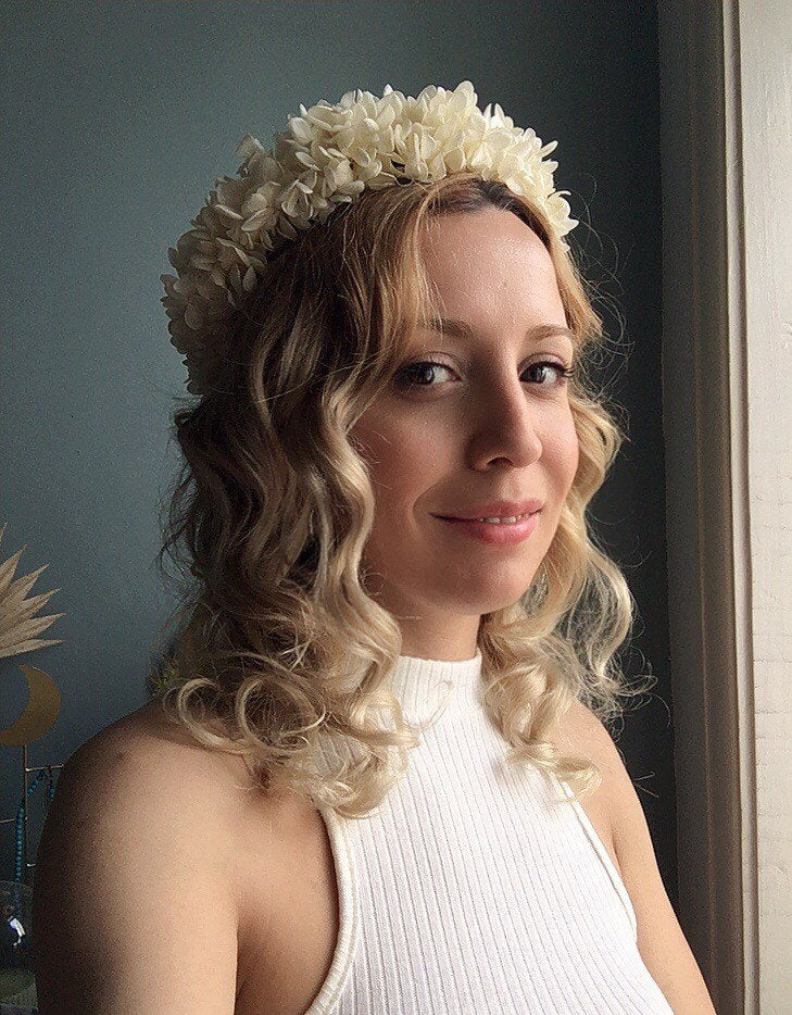 White Flower Crown Adult, Wedding Flower Girl Headband Wreath Dried Flower Tiara Hair Piece UK, Hydrangea Headband, Ivory Floral Headpiece