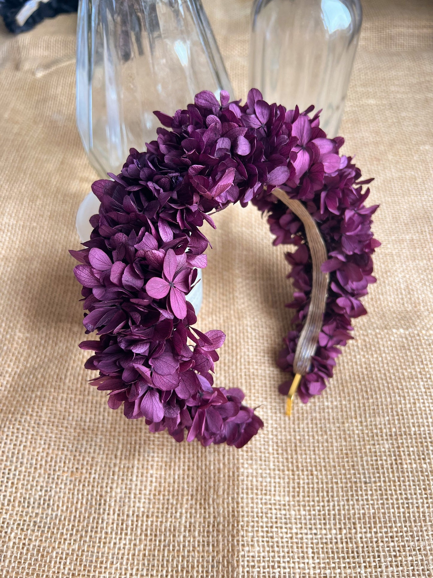 Bridal Dried Flower Tiara Burgundy, Stabilised Flower Wedding Crown Magenta Purple, Autumnal Bridal Hair Piece, One of A Kind Bride Headband
