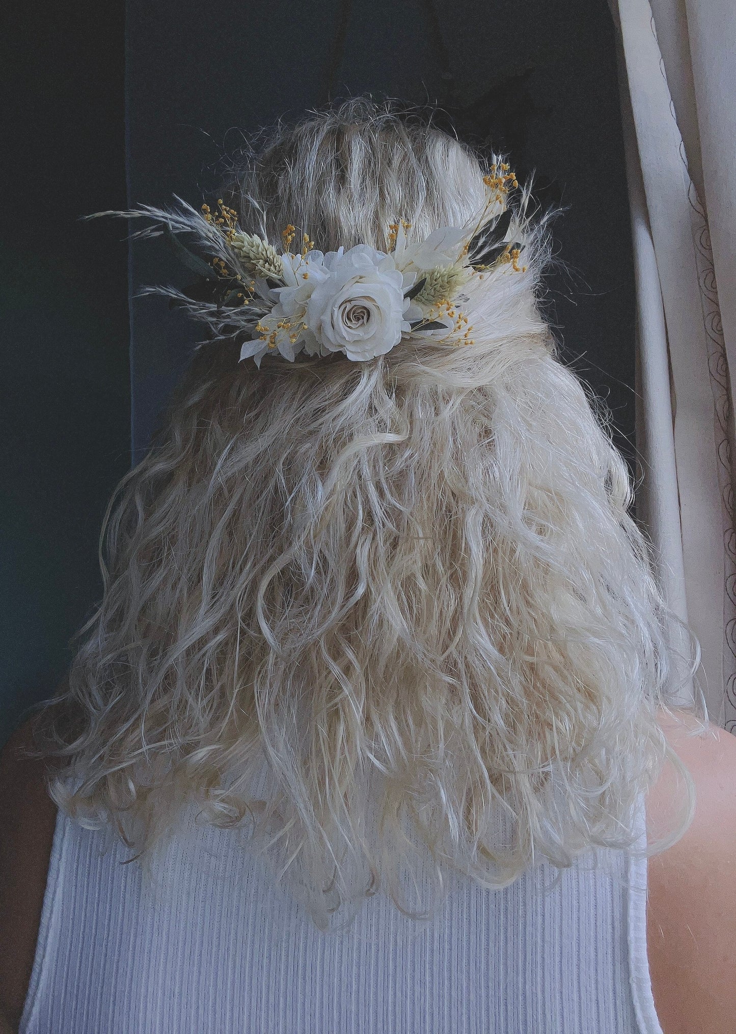 Bohemian Wild Look Flower Hair Piece, Rose and Eucalyptus Hair Comb, Unique Bridal Hair Accessories