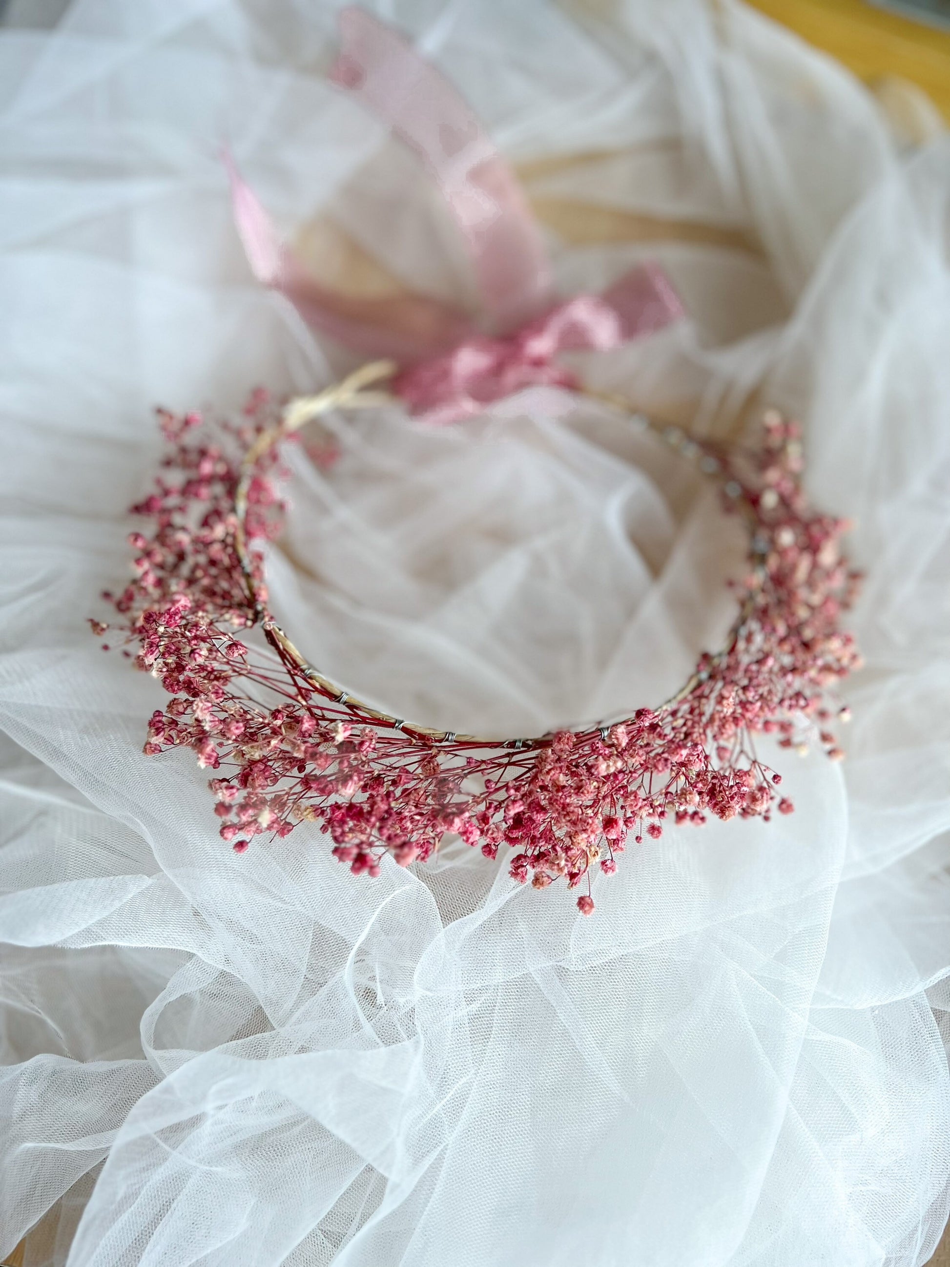 Pink Babys Breath Flower Crown, Preserved Real Gypsophila Flower