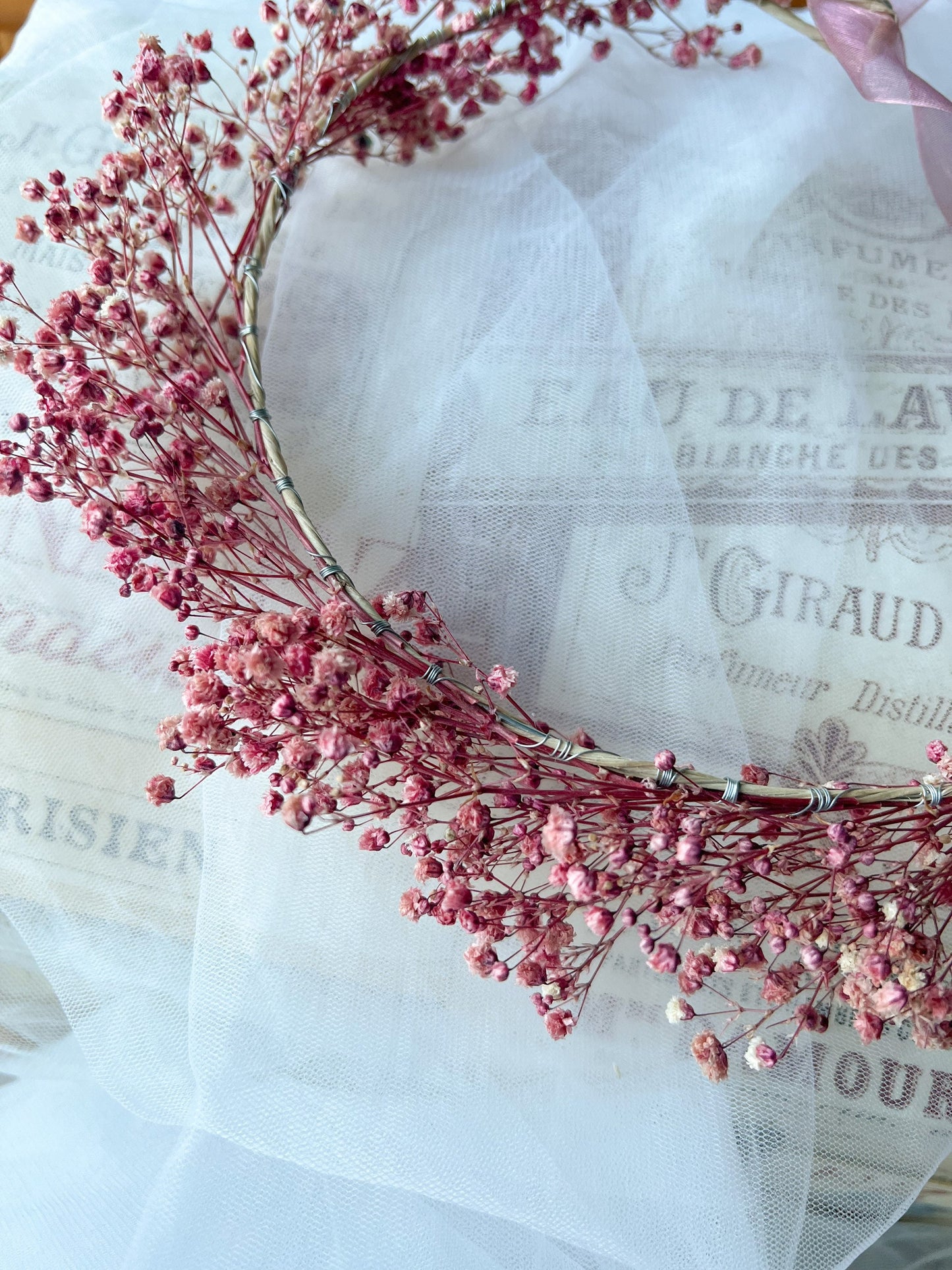 Pink Babys Breath Flower Crown, Preserved Real Gypsophila Flower Girl Hair Accessories, Romantic Wedding Floral Hair Piece UK