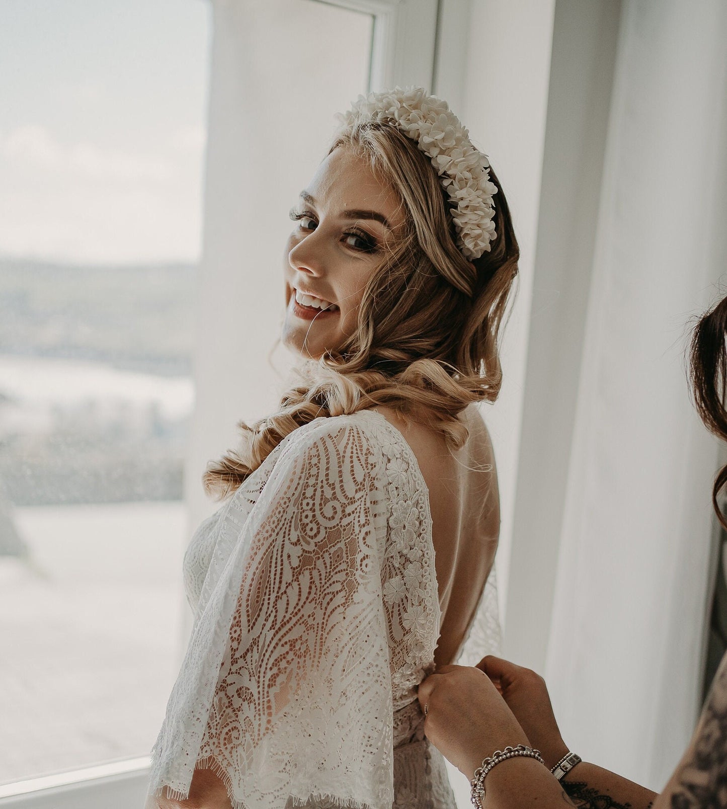Boho Bridal White Flower Crown Adult, Miranda Kerr Hair Piece, Ivory Dried Floral Wedding Statement Tiara, Real Flower Girl Hair Accessories