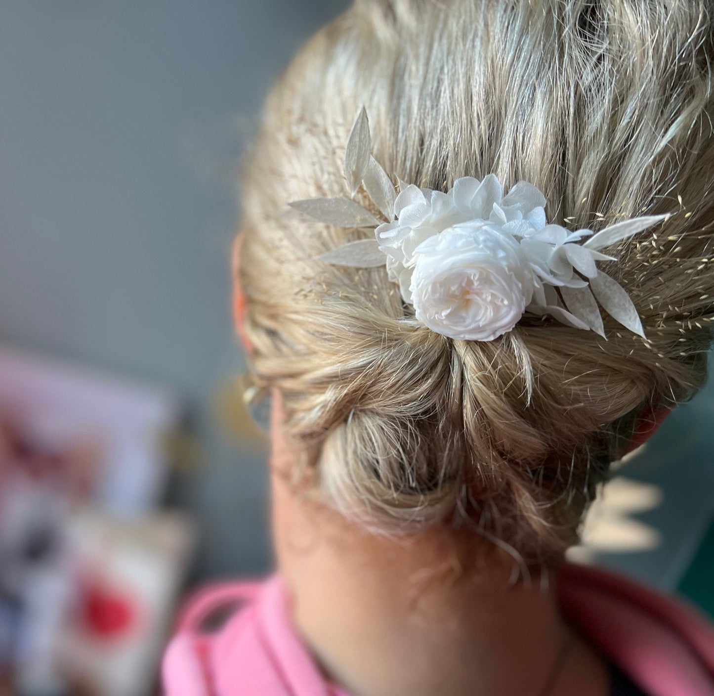 Bridal Minimal Garden Rose Hair Comb White, Minimalist Wedding Bridal Headpiece Dried Preserved Flower Comb, Boho Bride Hair Accessories UK