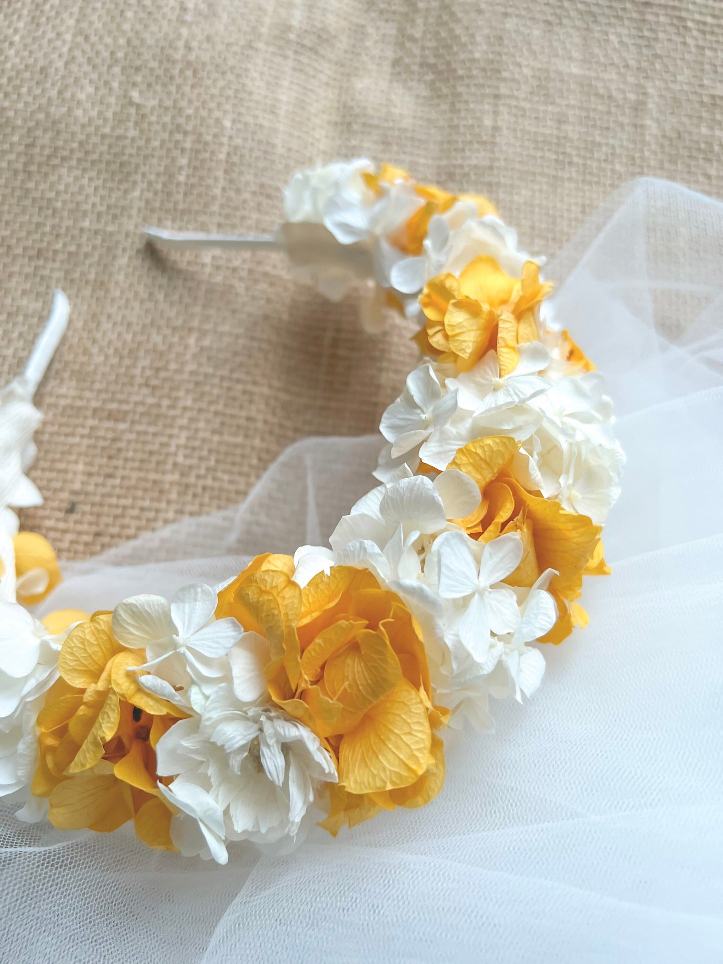 Yellow and White Bridal Flower Headband, Maternity Photo Shoot Flower Tiara, UK, Real Flower Wedding Accessories Set Unique
