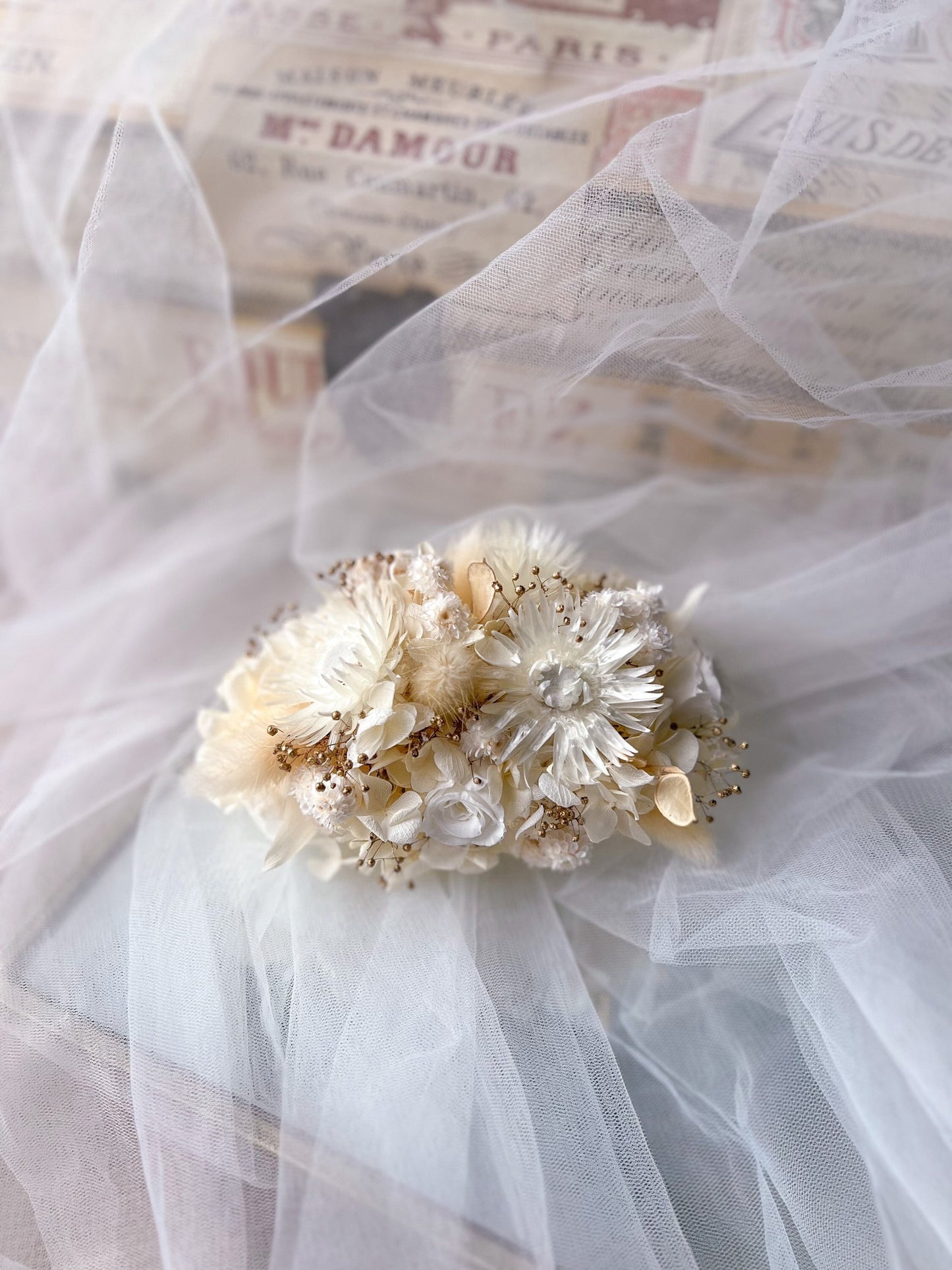 Boho Bridal Large Real Dried Flower Comb Barrette Ivory Bohemian Bride Statement Wedding Dried Flower Hair Accessories, Flower Headpiece UK