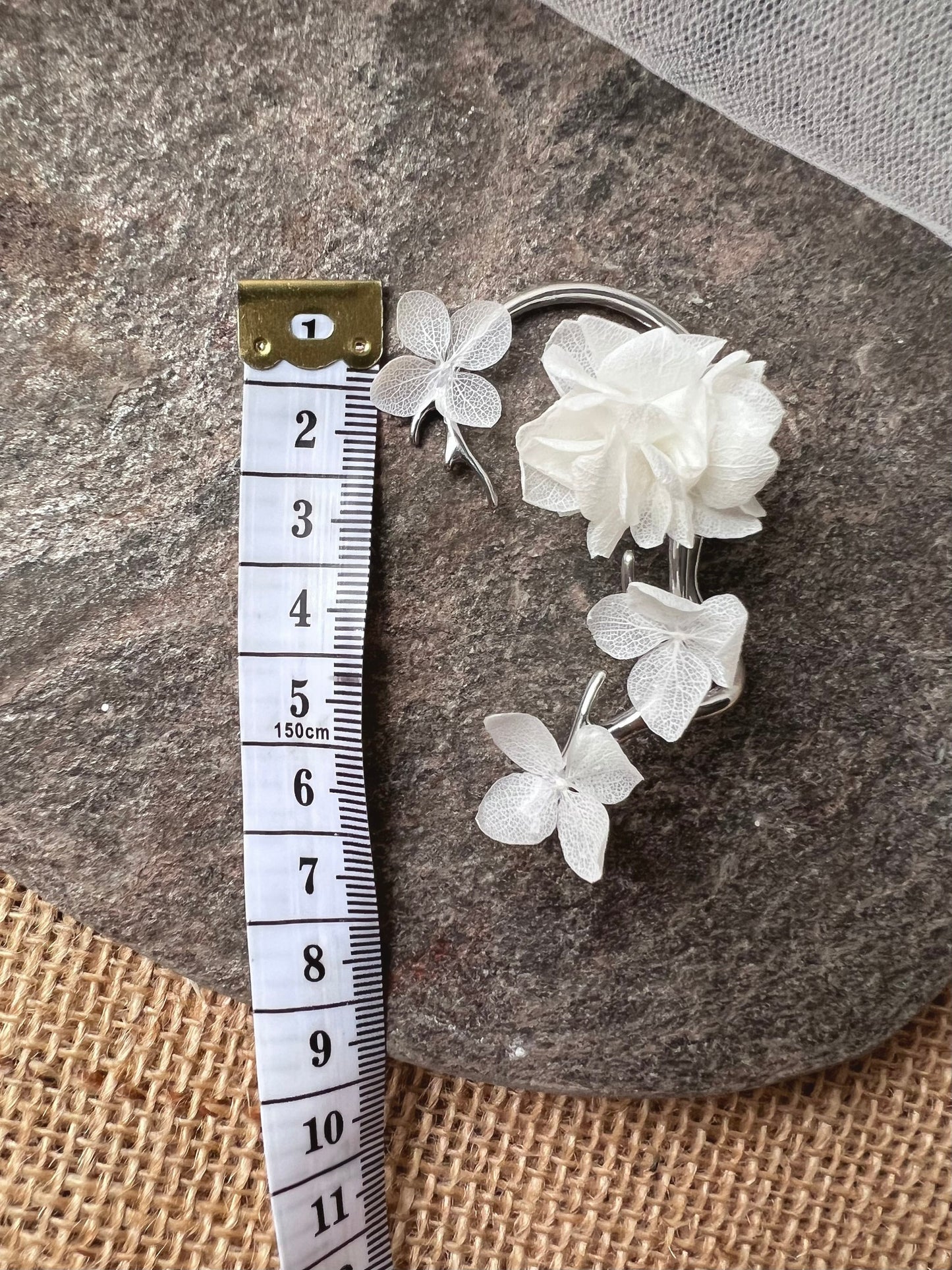 Boho Bridal Flower Ear Wrap White, Bridesmaids Floral Earrings Ivory Gold Silver Wedding Floral Ear Climber Cuff, Handmade Accessories Bride