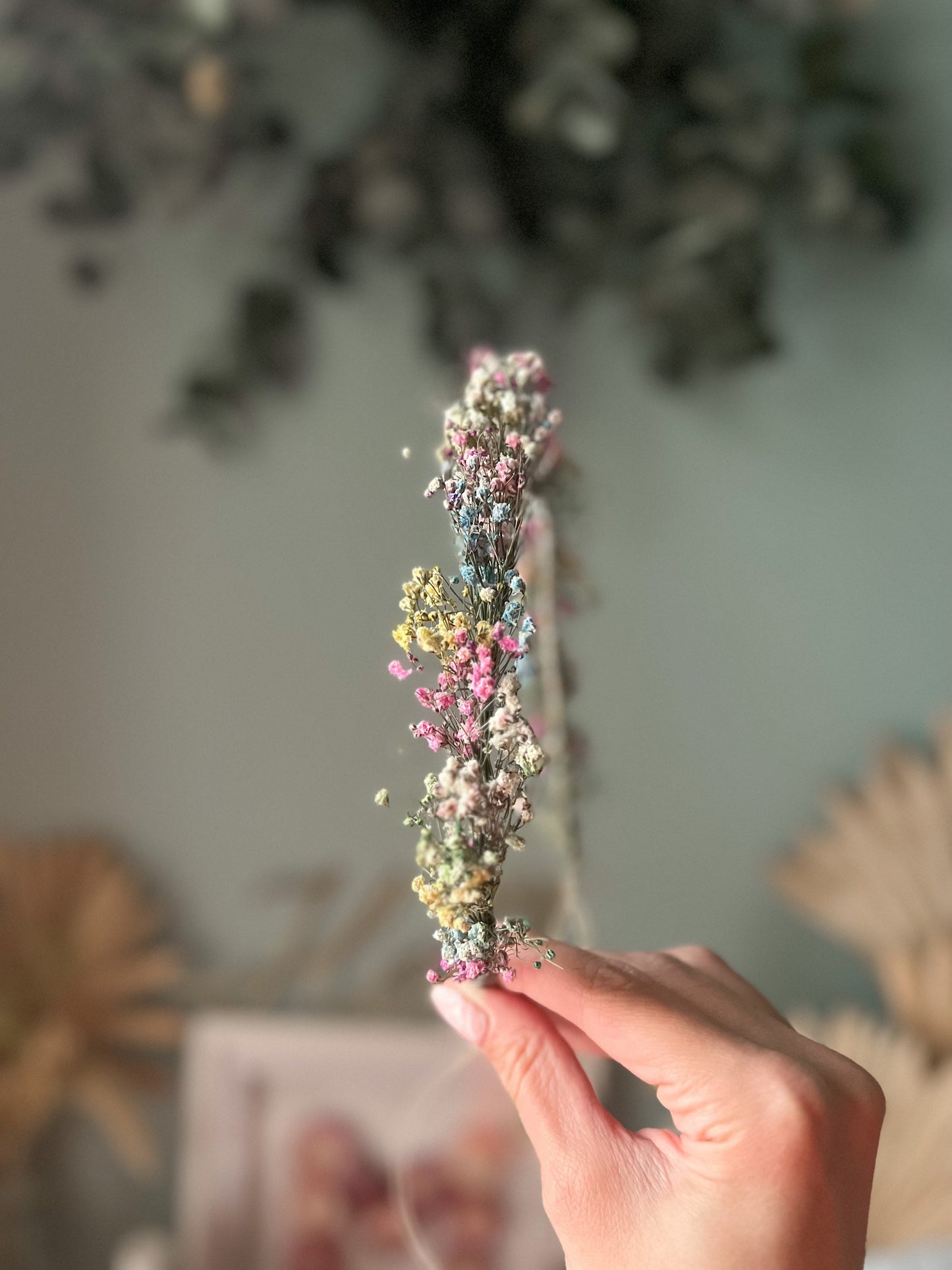 Rainbow Flower Wreath, Colourful Babys Breath Flower Girl Halo Crown Gypsophila, Dried Real Flower Hair Accessories, Floral Hair Piece