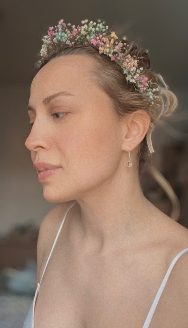 Rainbow Flower Wreath, Colourful Babys Breath Flower Girl Halo Crown Gypsophila, Dried Real Flower Hair Accessories, Floral Hair Piece