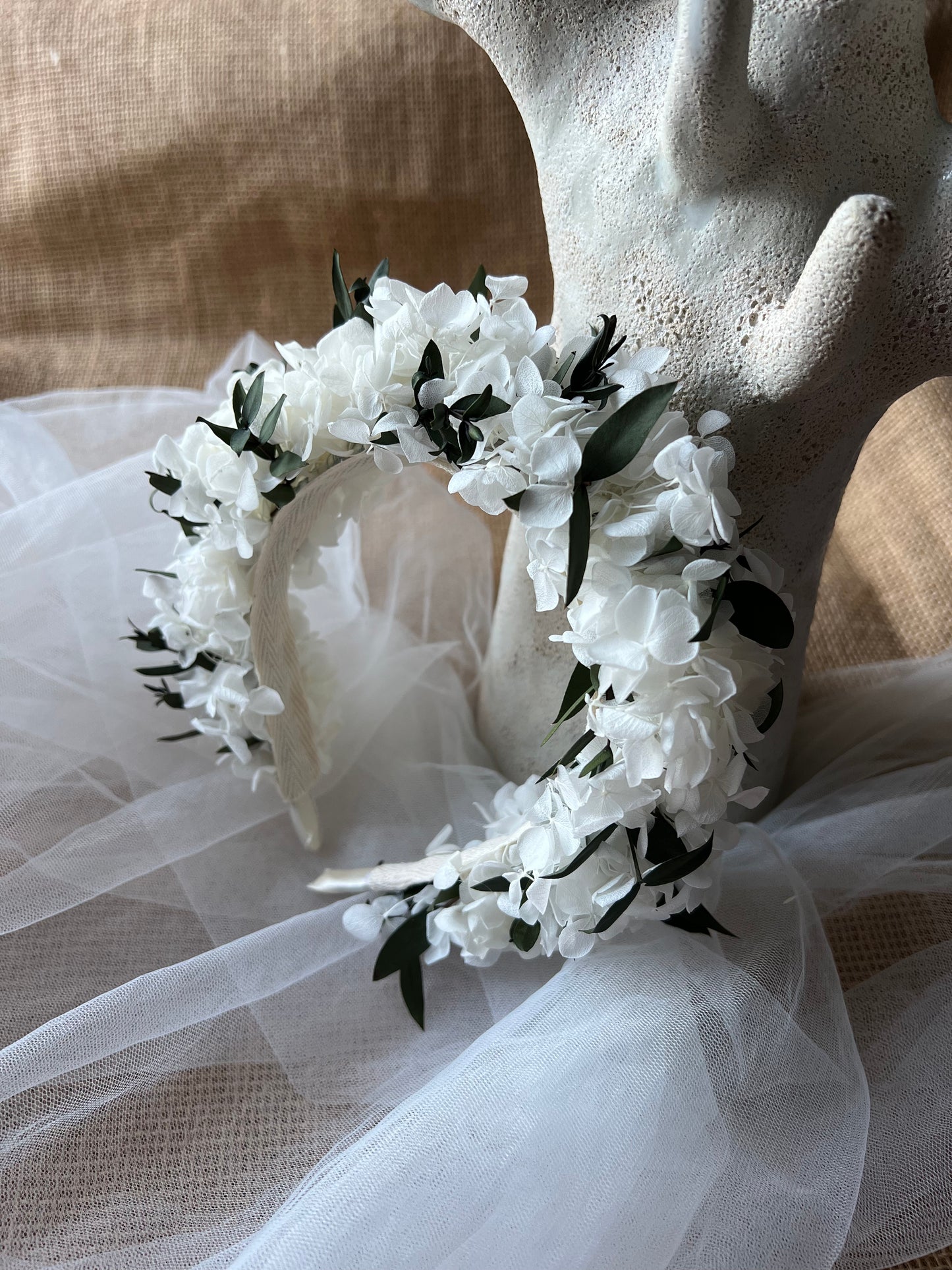 White And Green Modern Bridal Wedding Hair Piece, Minimal Ivory Greenery Flower Crown for Brides Flower Girl Accessories, Floral Headband